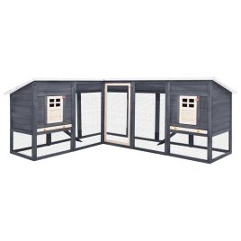 Outdoor Rabbit Hutch with Run Grey and White Solid Fir Wood