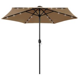 Parasol with LED Lights and Aluminium Pole 270 cm Taupe