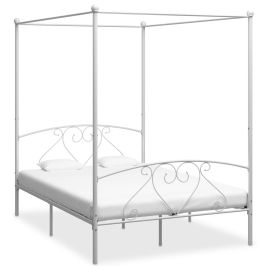 Canopy Bed Frame White Metal 160x200 cm