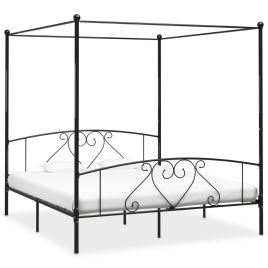 Canopy Bed Frame Black Metal 200x200 cm