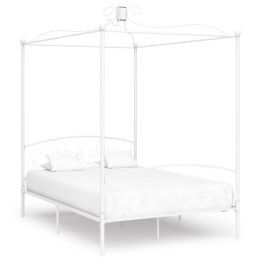 Canopy Bed Frame White Metal 140x200 cm