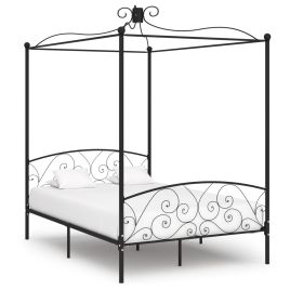 Canopy Bed Frame Black Metal 140x200 cm