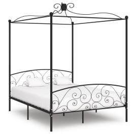 Canopy Bed Frame Black Metal 160x200 cm