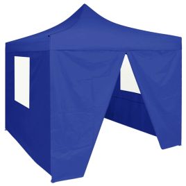 Professional Folding Party Tent with 4 Sidewalls 2x2 m Steel Blue