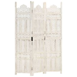 Hand carved 3-Panel Room Divider White 120x165 cm Solid Mango Wood