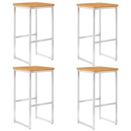 Bar Chairs 4 pcs Solid Acacia Wood and Stainless Steel