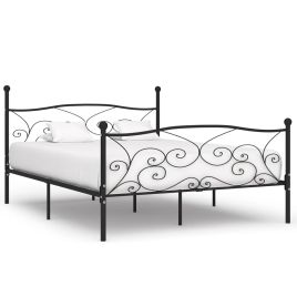 Bed Frame with Slatted Base Black Metal 180x200 cm Super King