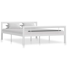 Bed Frame White and Black Metal 140x200 cm