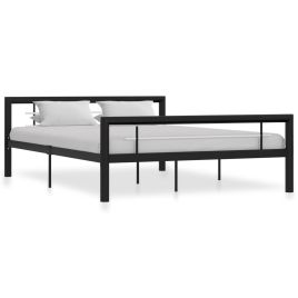Bed Frame Black and White Metal 140x200 cm