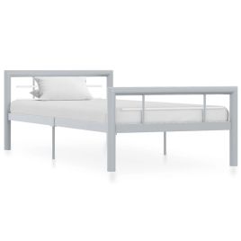 Bed Frame Grey and White Metal 100x200 cm