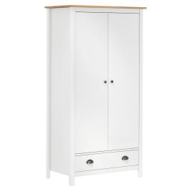 2 Door Wardrobe Hill White 89x50x170cm Solid Pine Wood White Honey Brown - Qiao