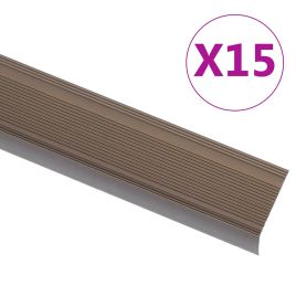 Stair Nosings in L-shape 15 pcs Aluminium 90 cm Brown
