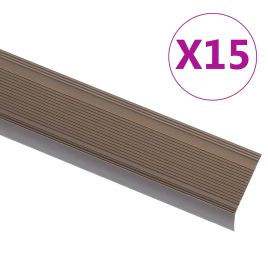 Stair Nosings in L-shape 15 pcs Aluminium 90 cm Brown