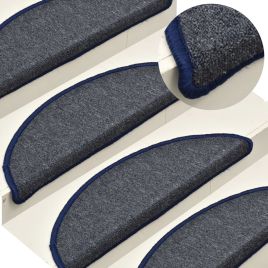 Carpet Stair Treads 15 pcs Dark Grey and Blue 56x17x3 cm