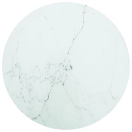 Table Top White Ø40x0.8 cm Tempered Glass with Marble Design