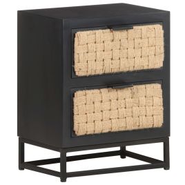 Bedside Cabinet 40x30x50cm Solid Mango Wood Black - Tiao