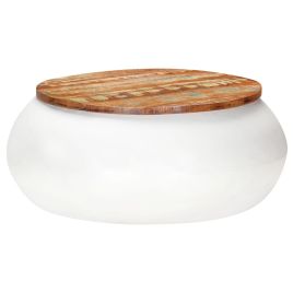 Coffee Table White 68x68x30 cm Solid Reclaimed Wood