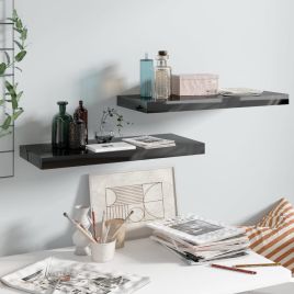 Floating Wall Shelves 2 Pieces High Gloss Black 60x23.5x3.8 cm MDF