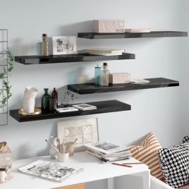 Floating Wall Shelves 4 pcs High Gloss Black 90x23.5x3.8 cm MDF