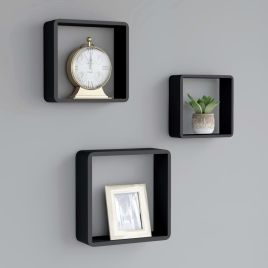 Wall Cube Shelves 3 pcs Black MDF