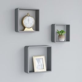 Wall Cube Shelves 3 Pieces Grey MDF