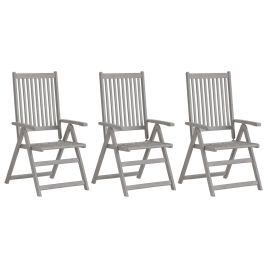 Garden Reclining Chairs 3 pcs Grey Solid Acacia Wood
