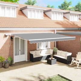 VOIRIDG Awning Frame with LED Strip Lights 450x300 cm Aluminium - White