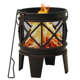 Rustic Fire Pit with Poker Î¦42x54 cm Steel