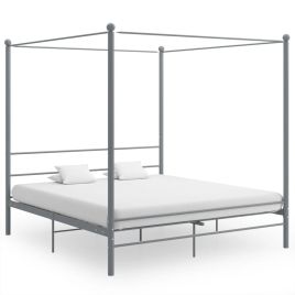 Canopy Bed Frame Grey Metal 180x200 cm Super King