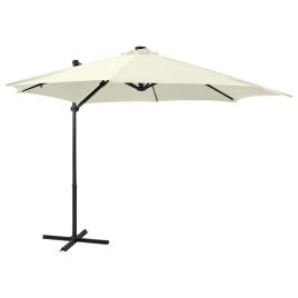 Cantilever Umbrella with Pole and LED Lights Sand 300 cm