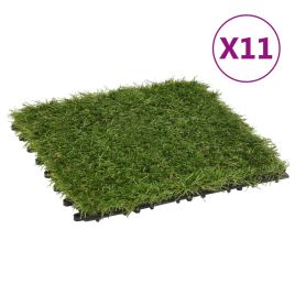 Artificial Grass Tiles 11 Pcs Green 30x30cm