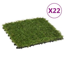 Artificial Grass Tiles 22 Pcs Green 30x30cm