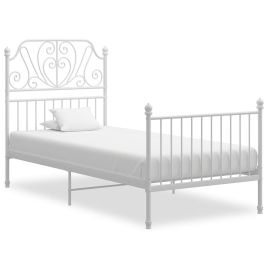 Bed Frame White Metal 100x200 cm