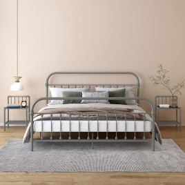 Bedside Cabinets 2 pcs Grey and Black Metal Glass - Ruen