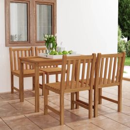 5 Pcs Garden Dining Set Solid Teak Wood