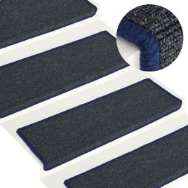 Carpet Stair Treads 15 Pcs 65x21x4cm Grey and Blue