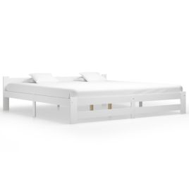 Bed Frame White Solid Pine Wood 200x200 cm