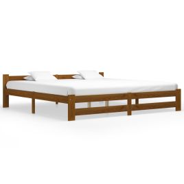 Bed Frame Honey Brown Solid Pine Wood 200x200 cm