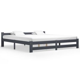Bed Frame Dark Grey Solid Pine Wood 200x200 cm