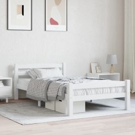 Bed Frame White Solid Pinewood 90x200 cm
