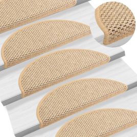 Stair Mats Self-adhesive Sisal-Look 15 Pcs 65x21x4cm Light Beige