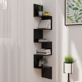 Wall Corner Shelf High Gloss Black 19x19x123 cm Engineered Wood