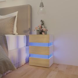 LED Bedside Cabinet White and Sonoma Oak 45x35x67cm Engineered Wood