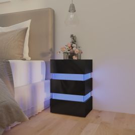 LED Bedside Cabinet High Gloss Black 45x35x67cm Engineered Wood