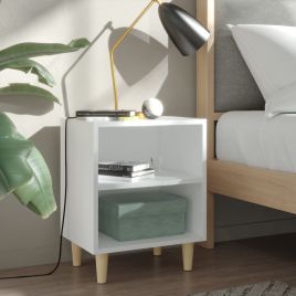 Bed Cabinets with Solid Wood Legs 2 Pieces White 40x30x50 cm