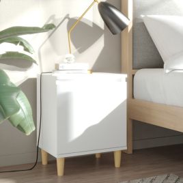 Bed Cabinet with Solid Wood Legs White 40x30x50cm - Aspen