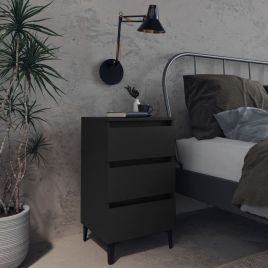 Bed Cabinet with Metal Legs Black 40x35x69cm