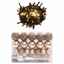LUMIYA 61 Piece Christmas Ball Set with Peak and 150 LEDs Rose Gold