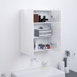 Bathroom Mirror Cabinet 60x15x75 cm MDF Shining White