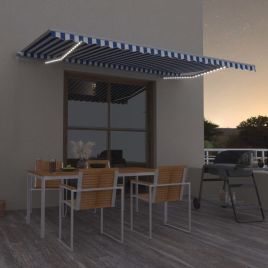 Manual Retractable Awning with LED 500x350cm Blue and White